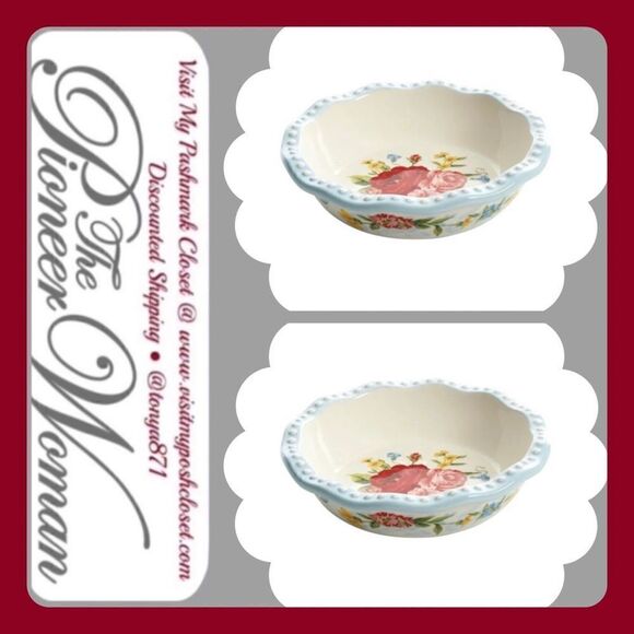 🦋 New Pioneer Woman Sweet Rose Mini 5” Pie Pans, Set of 2 - Picture 1 of 7
